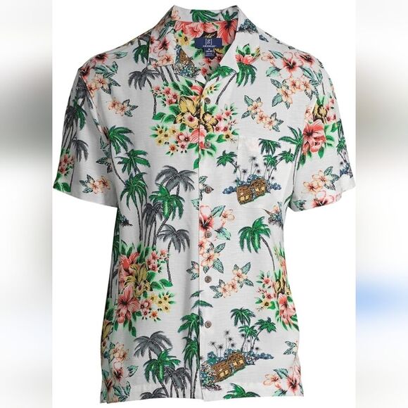 George Other - George White Base Multi-Colored Hawaiian Button Down Shirt, Size M (38-40)